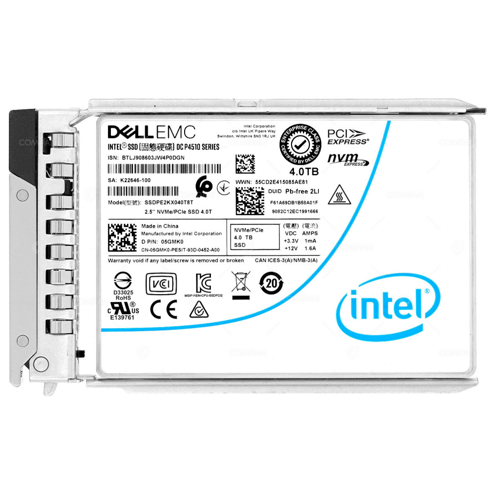 5GMK0 G14  DELL NVME SSD 4TB U.2 PCIE 3.1 X4 2.5" SFF FOR POWEREDGE G14 G15